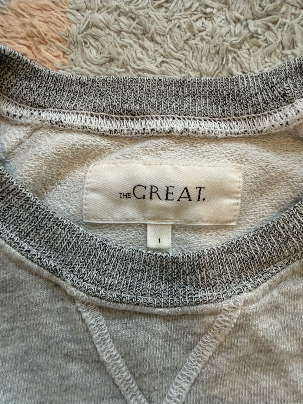 THE GREAT. Light Gray Ribbed-Neck Sweatshirt